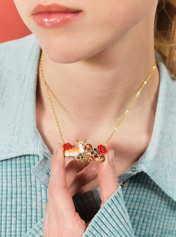 Corgi, Dachshund And Flower Statement Necklace | ASLA3011