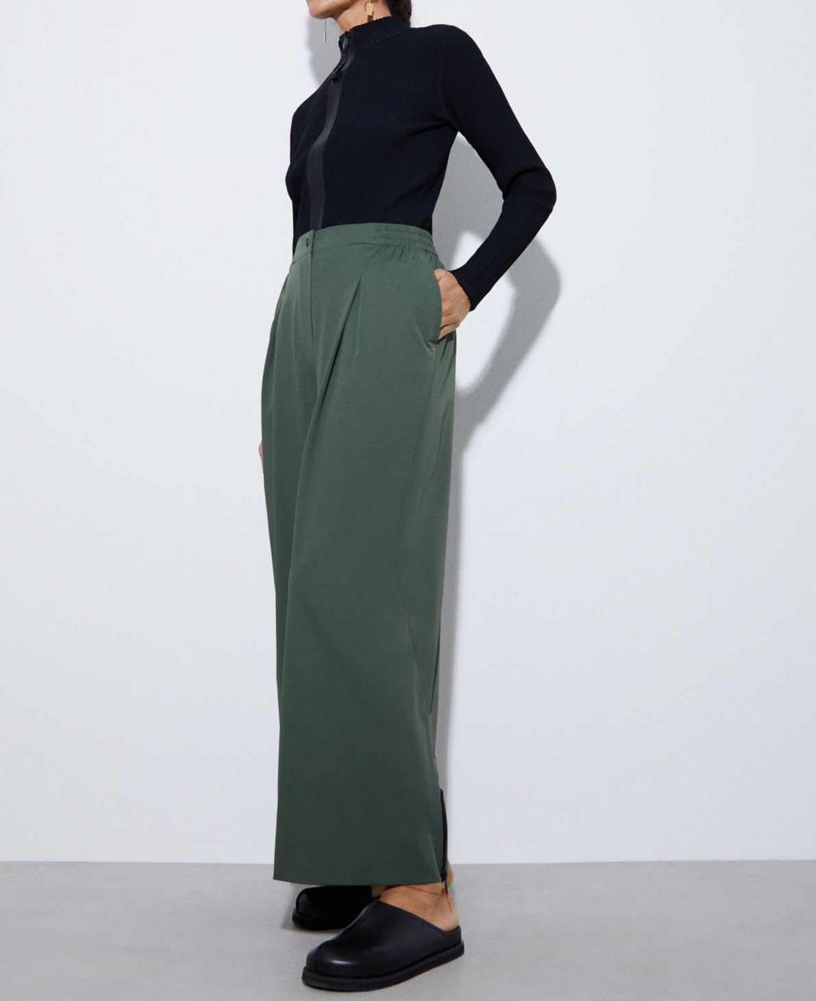 Women Trousers | Dark Green Recycled Nylon Sport Trousers by Spanish designer Adolfo Dominguez