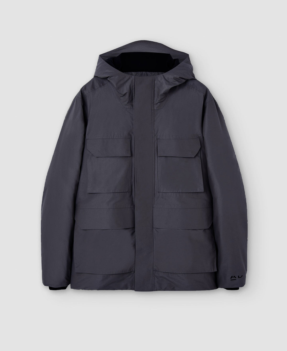 Men Short Jacket | Dark Grey Short Hooded Parka by Spanish designer Adolfo Dominguez
