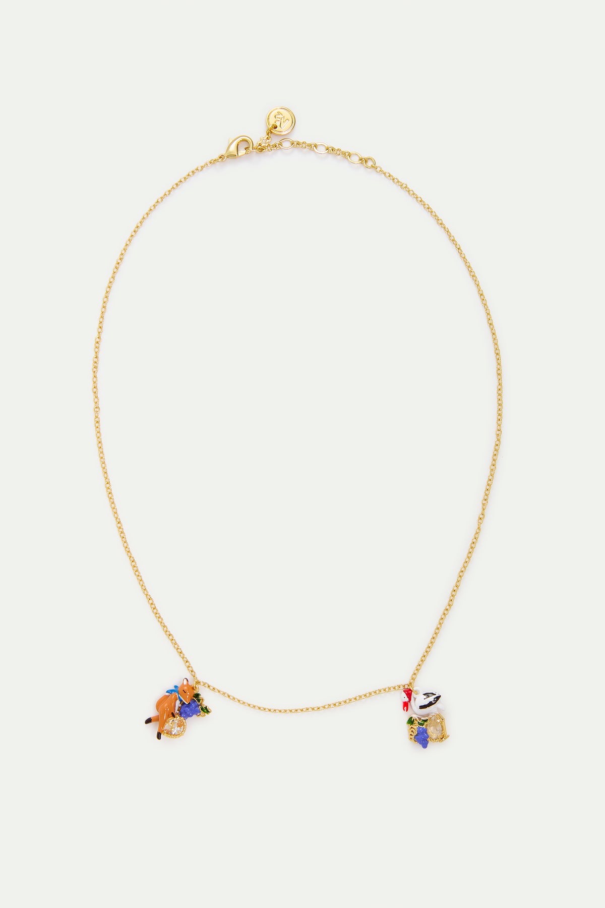 Purple Fox And Stork Necklace With Grapes detail view
