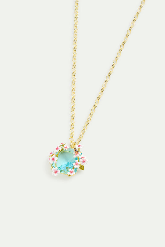 Necklace With Faceted Blue Square Stone Pendant, Hawthorns And Butterfly alternate view