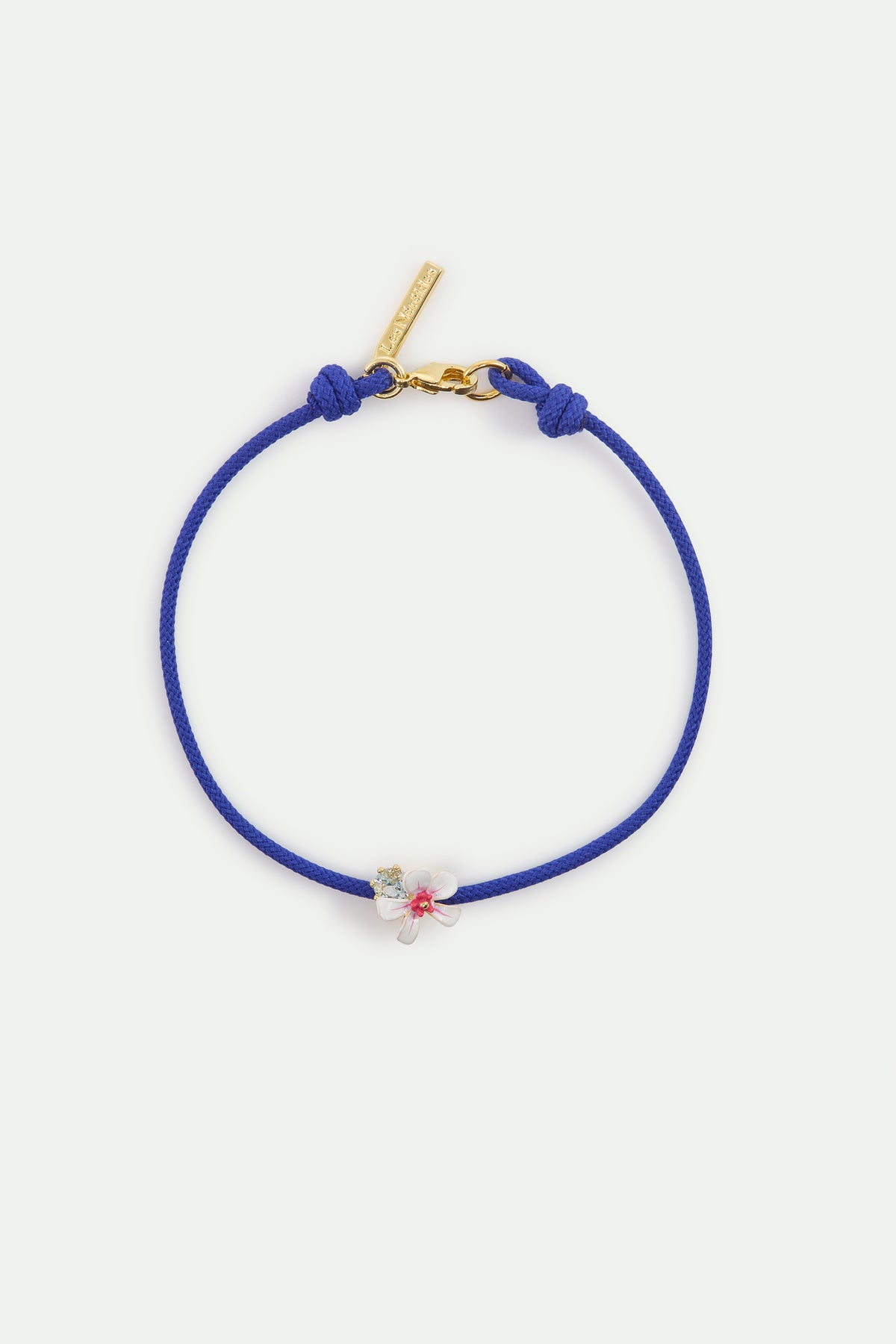 White And Pink Hawthorn Cord Bracelet With Blue Crystal front view