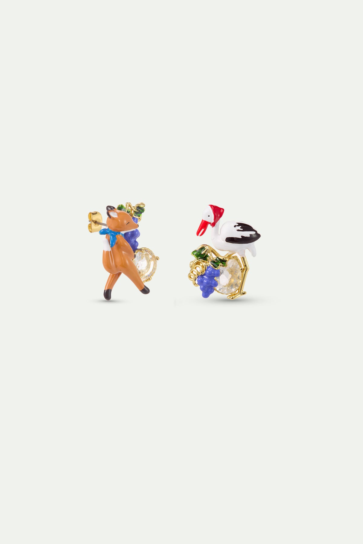 Asymmetrical Fox And Stork Earrings With Grapes alternate stud view