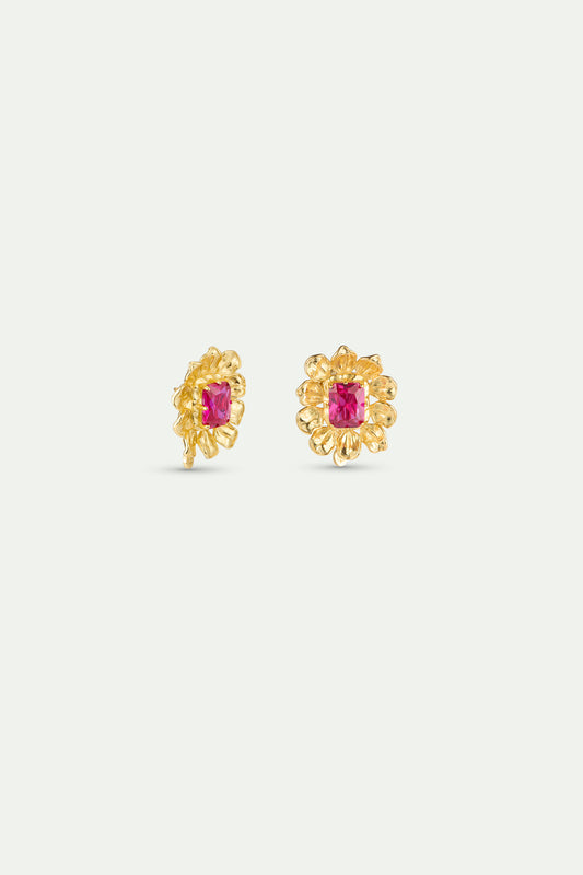 Gold Anemone And Pink Stone Earrings alternate clip-on view
