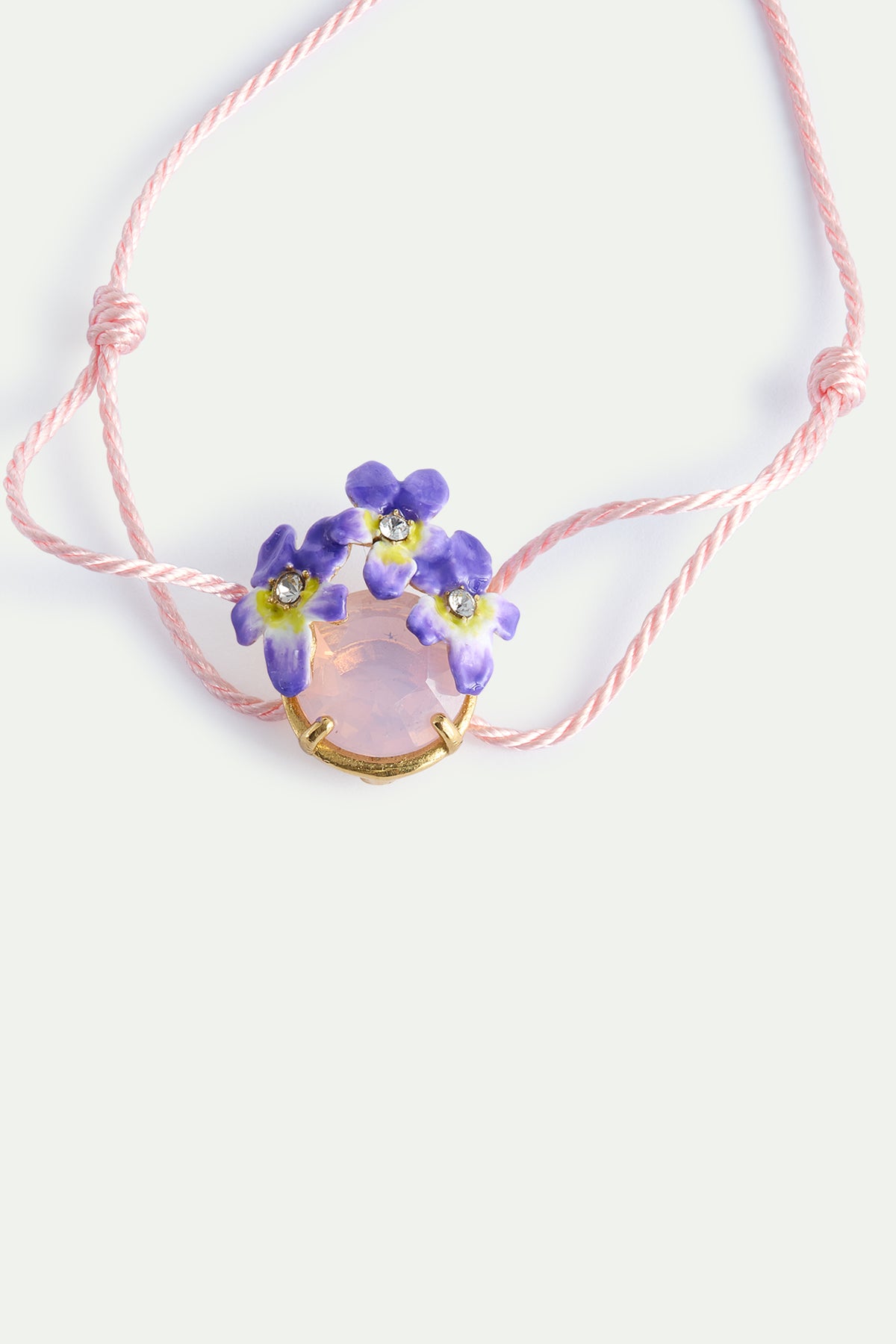Pink Faceted Round Stone And Violet Cord Bracelet alternate view