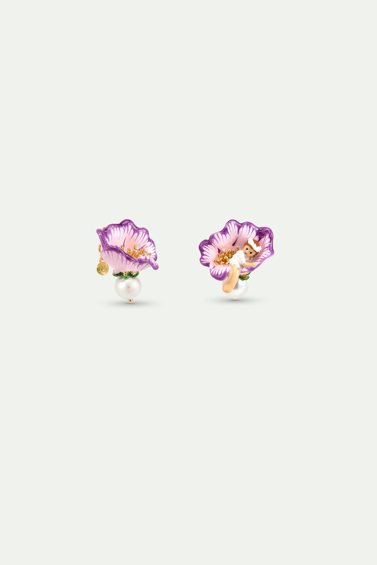Asymmetrical Mauve Flower Earrings alternate stud view