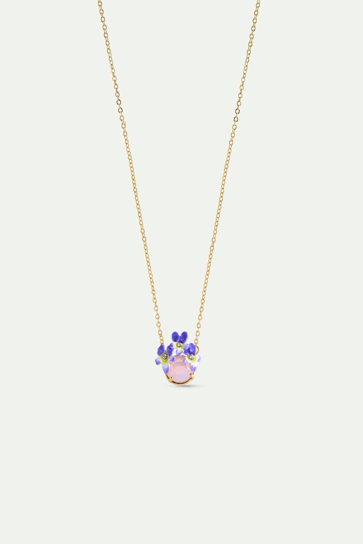 Round Pink Faceted Stone And Violet Necklace front view
