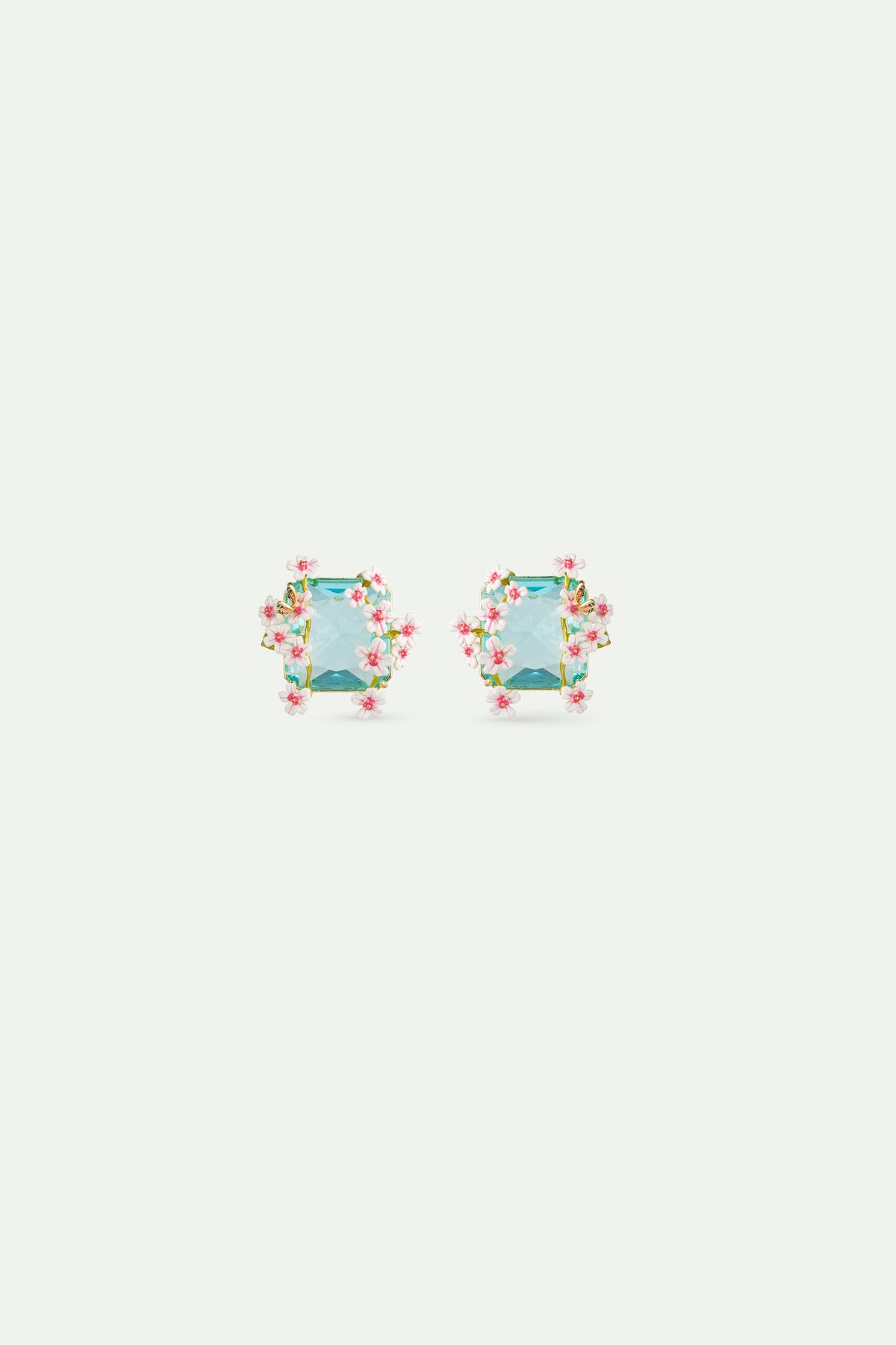 Square Blue Faceted Stone Earrings With Hawthorn And Butterfly stud view
