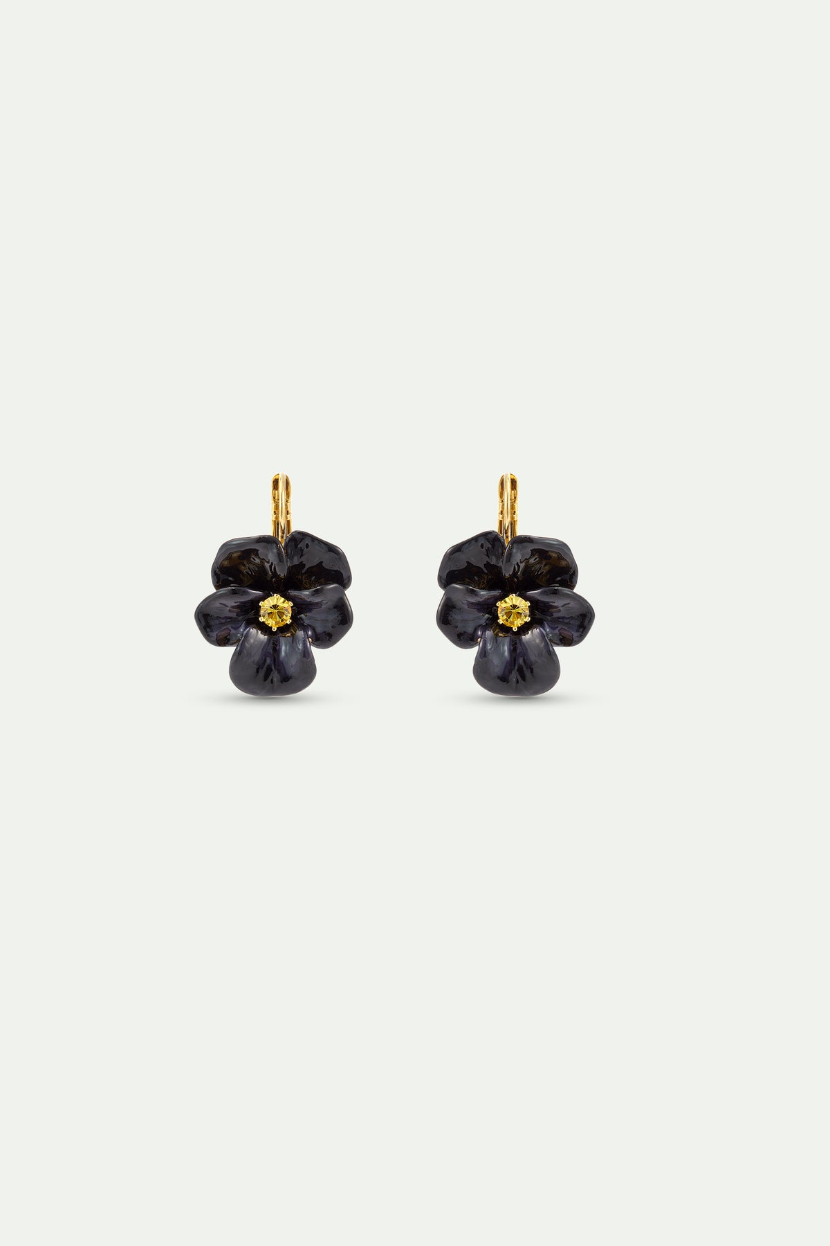 Black Pansy And Faceted Crystal Earrings French Hook alternate view