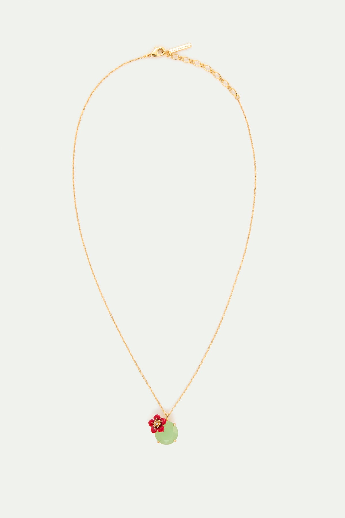 Green Round Stone And Plum Blossom Pendant Necklace detail view