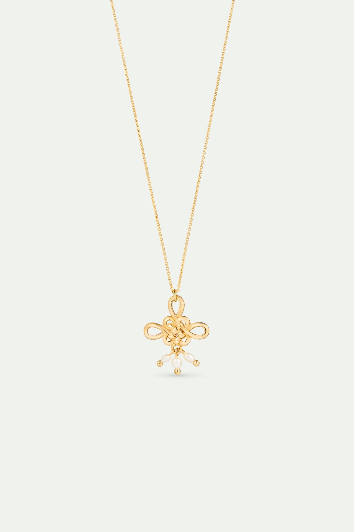 Gold Bow And Cultured Pearl Necklace front view