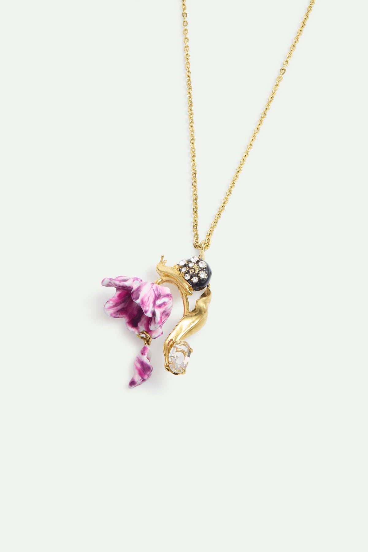 Purple Tulip, Snail and Crystal Pendant Necklace alternate view