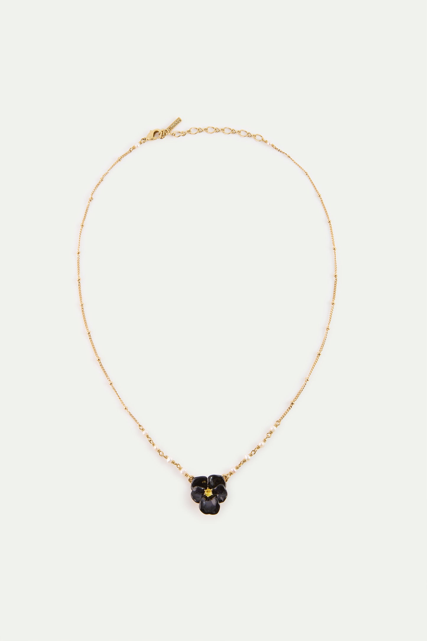 Black Pansy And Faceted Crystal Necklace detail view