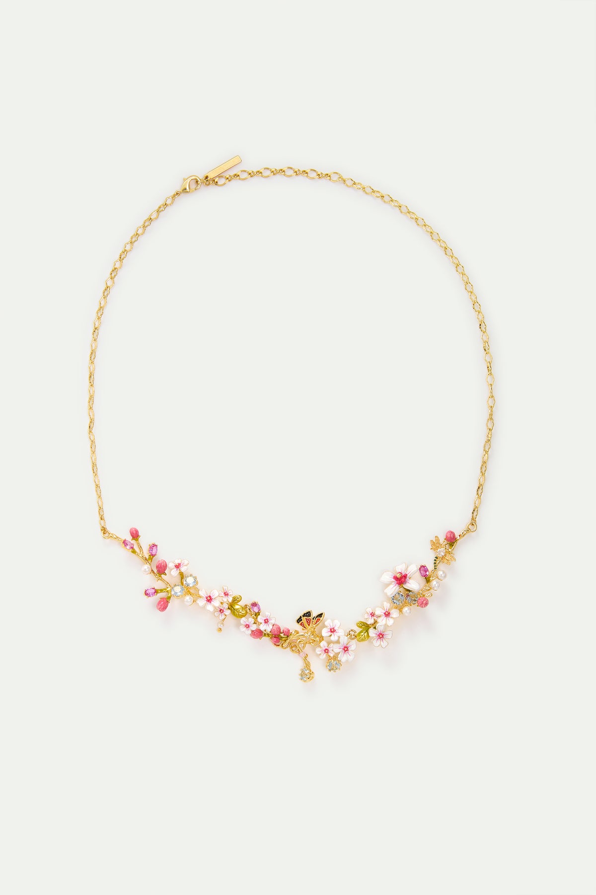 Statement Necklace With Hawthorn, Butterfly, Crystals And Pearls detail view
