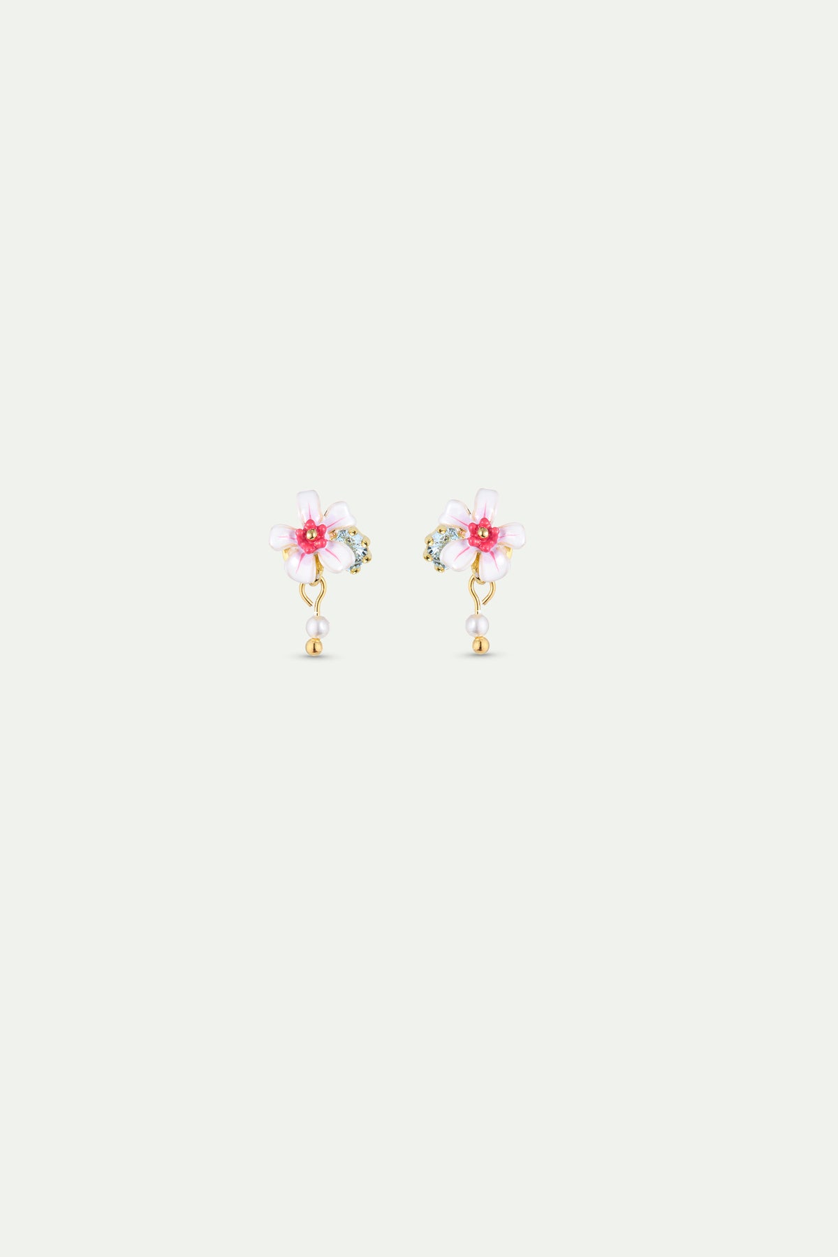 White And Pink Hawthorn Earrings With Blue Crystal And Cultured Pearl view