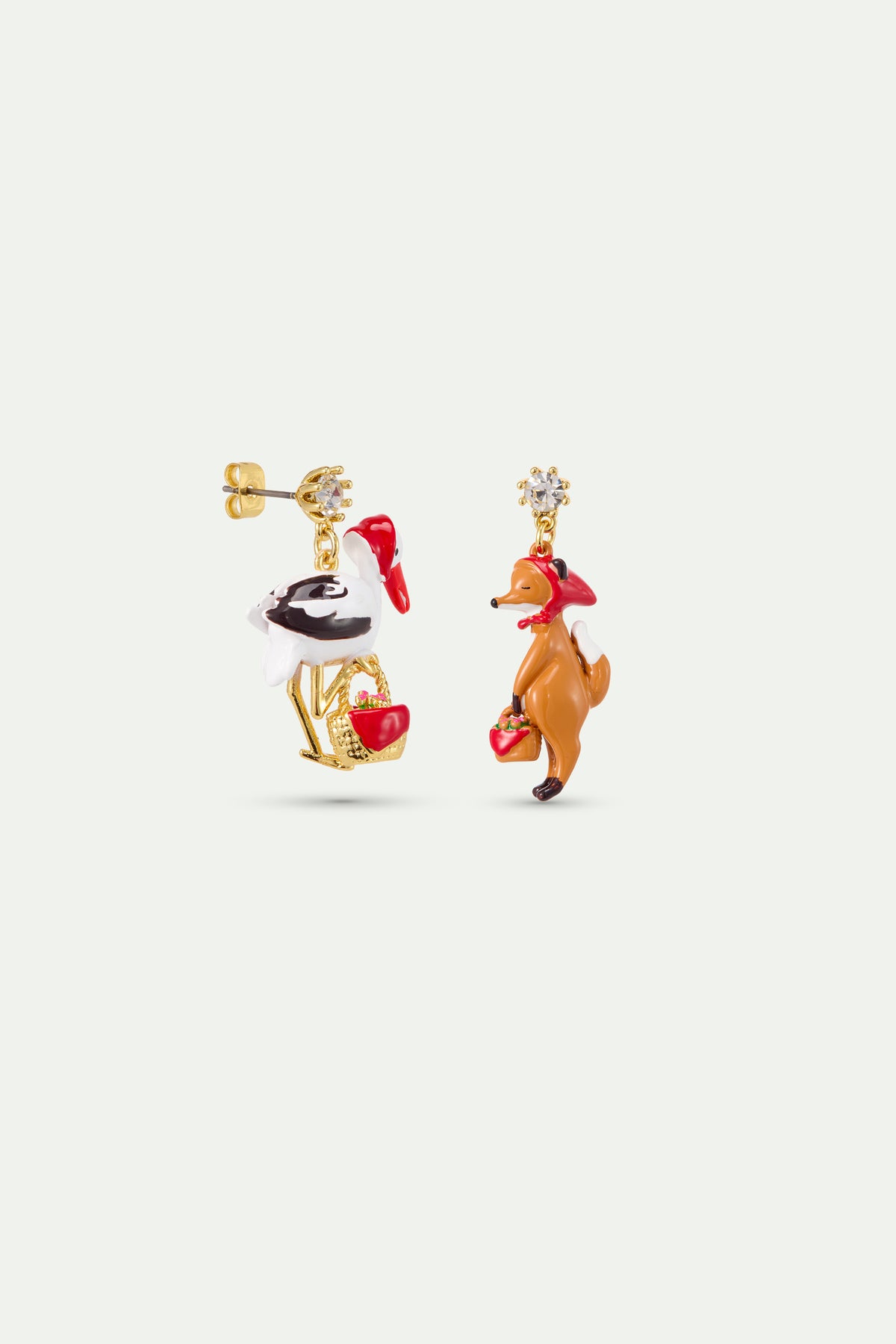 Asymmetrical Fox And Stork Earrings alternate stud view