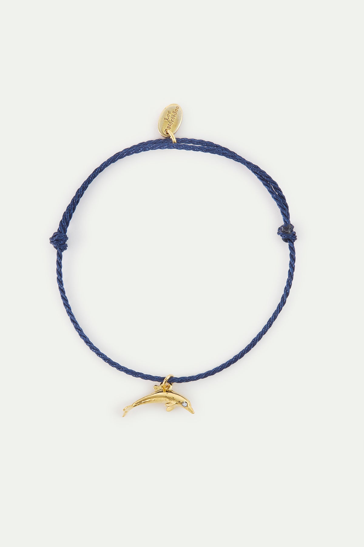 Blue Cord Gold Dolphin Bracelet front view