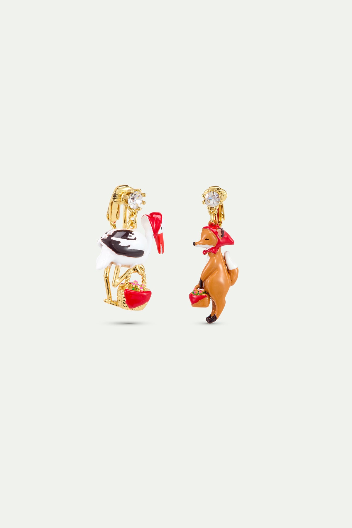 Asymmetrical Fox And Stork Earrings alternate clip-on view