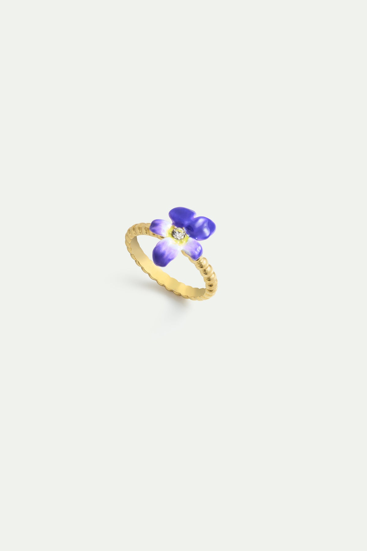 Small Violet And Faceted Crystal Ring front view