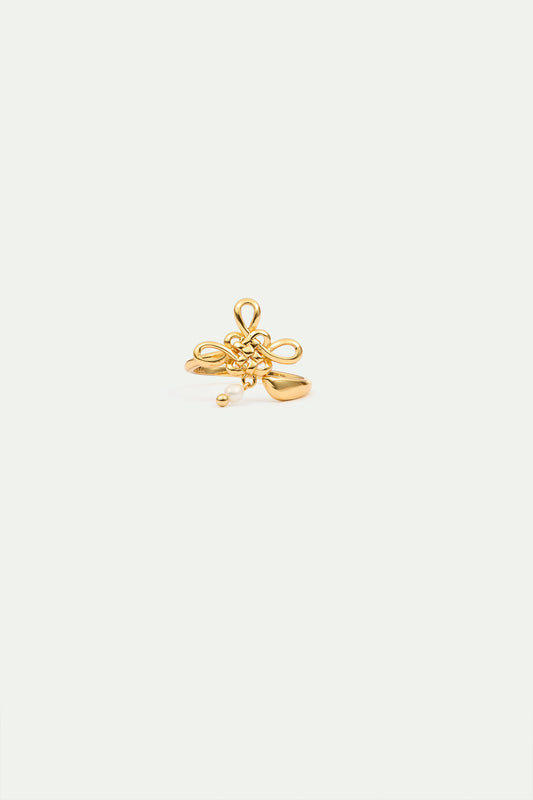 Gold Bow And Cultured Pearl Adjustable Ring alternate view