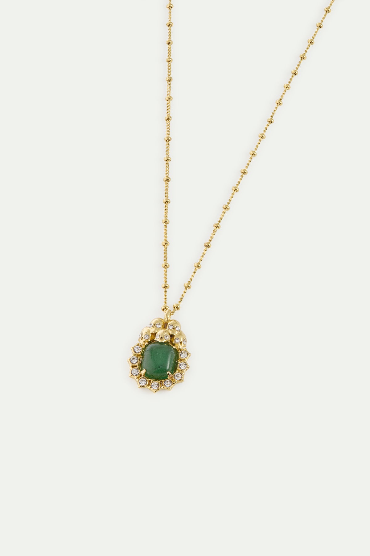 Green Aventurine, Skulls and Crystal Pendant Necklace alternate view