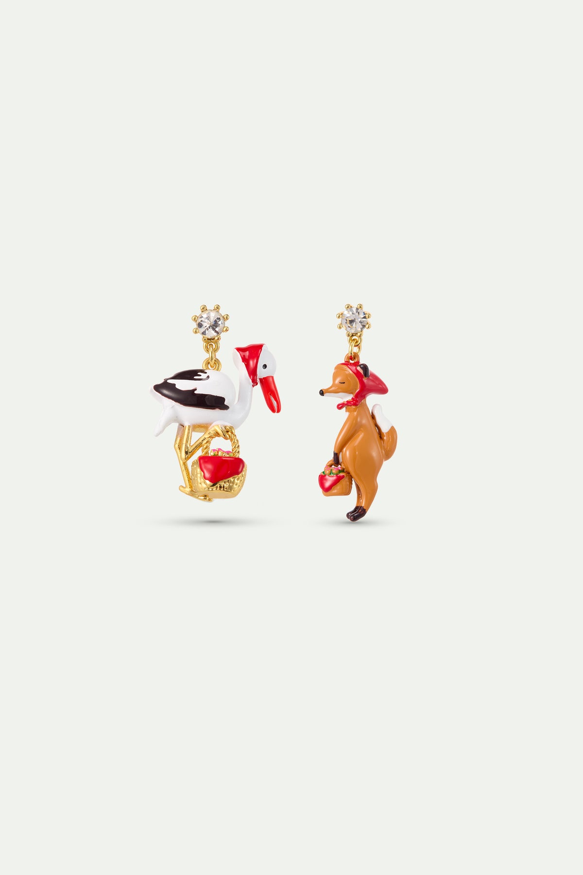 Asymmetrical Fox And Stork Earrings stud view