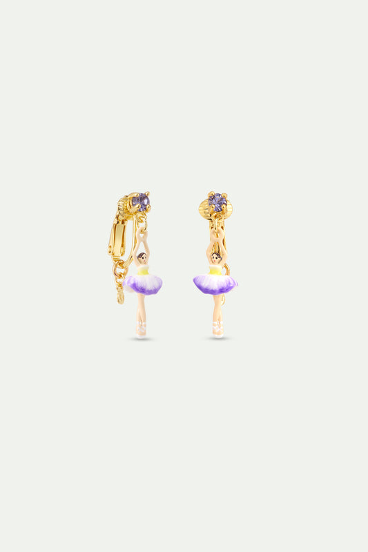 Purple And Yellow Tutu Ballerina Earrings alternate clip-on view
