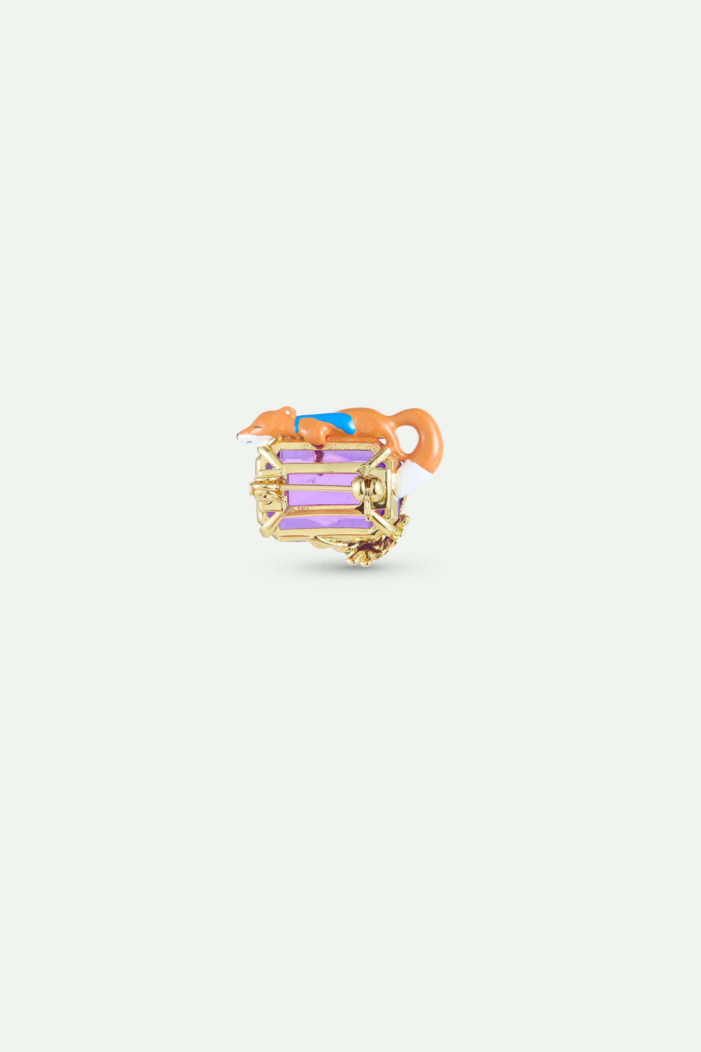 Purple Rectangular Stone Fox And Flower Brooch alternate view