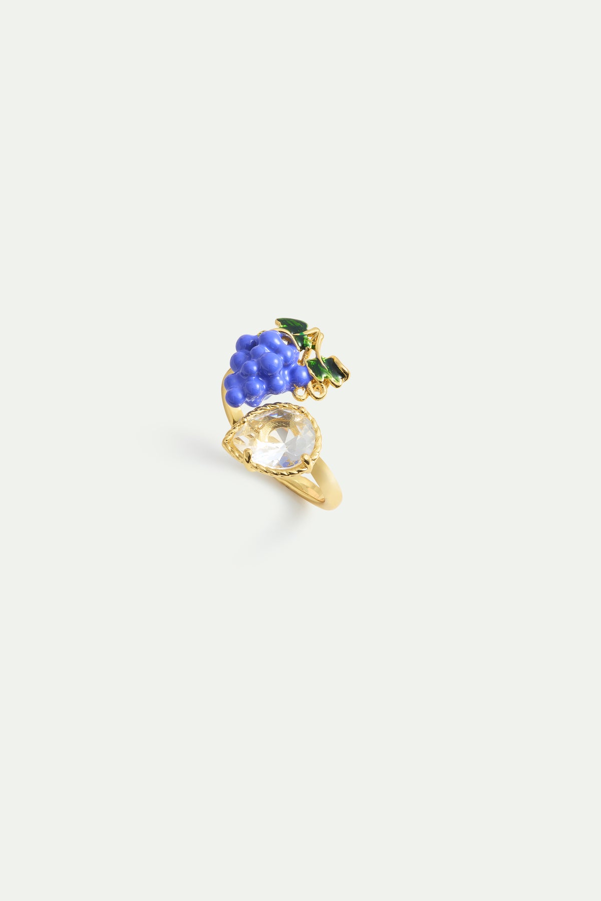 Grapes And White Faceted Stone Adjustable Ring front view