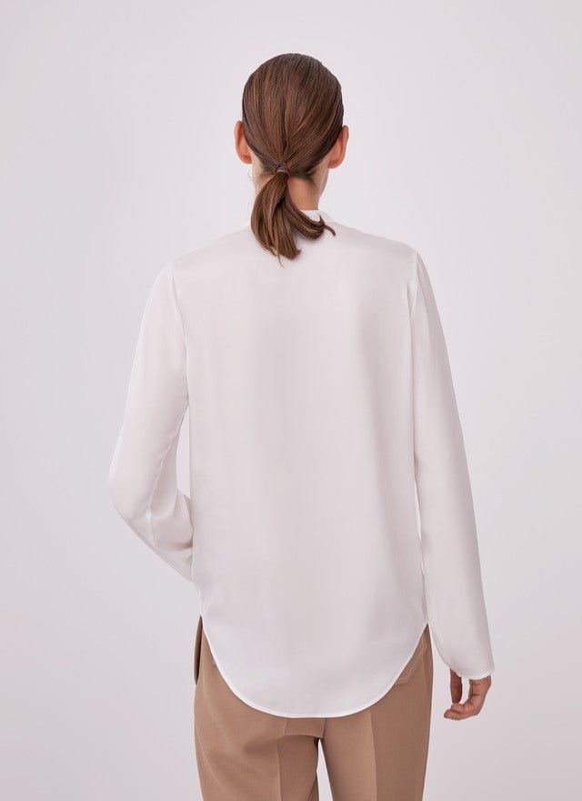 Women Long-Sleeve Shirt | Ecru Fluid Shirt With Draping Neckline by Spanish designer Adolfo Dominguez