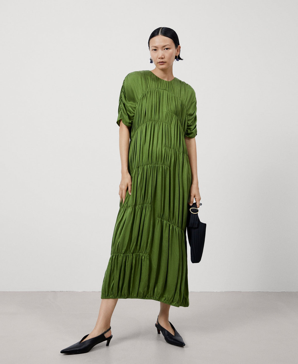 Women Cocktail Dress | Green Cupro Midi Dress by Spanish designer Adolfo Dominguez