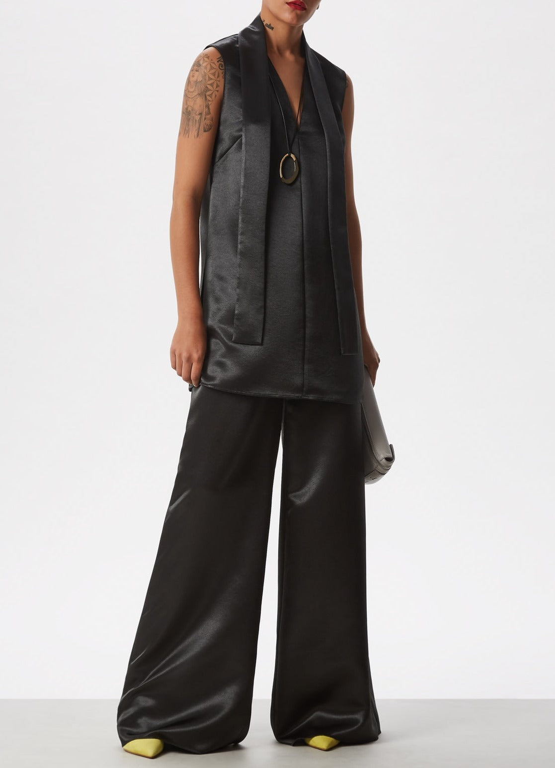 Women Top | Green Glossy Top With Matching Scarf by Spanish designer Adolfo Dominguez