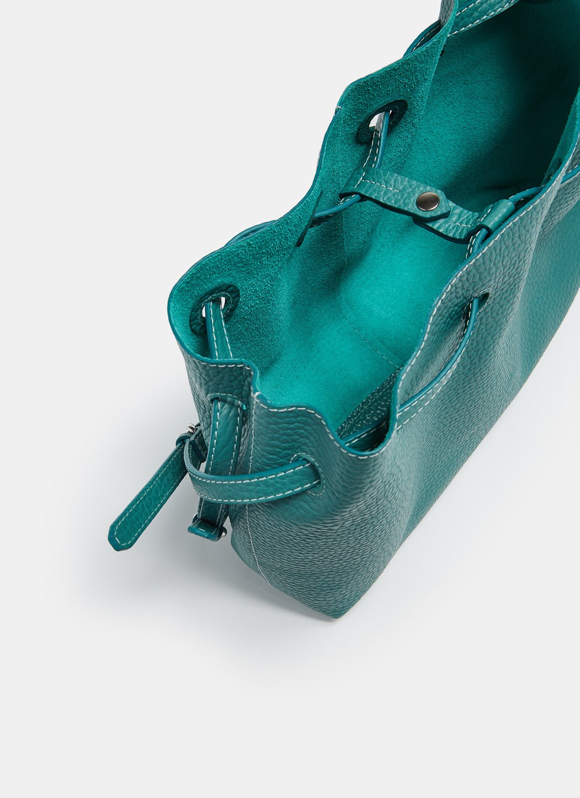 Women Leather Bag | Green Granulated Leather Bag With Double Strap by Spanish designer Adolfo Dominguez