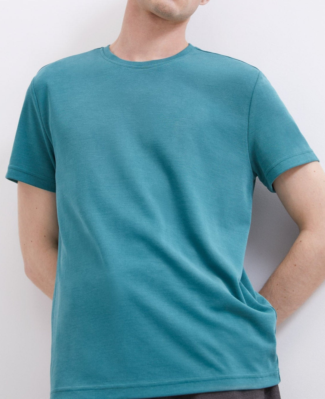 Men T-Shirt (Short Sleeve) | Green Green Modal Crew Neck T-Shirt by Spanish designer Adolfo Dominguez