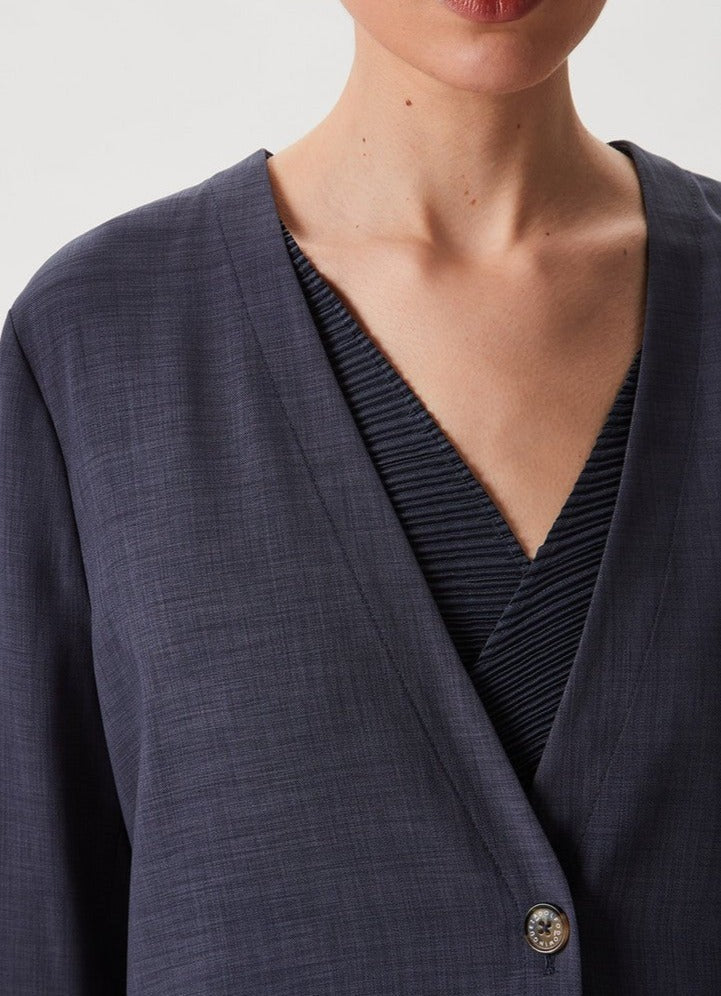 Women Structured Jacket | Grey Fluid Blazer Without Lapels by Spanish designer Adolfo Dominguez