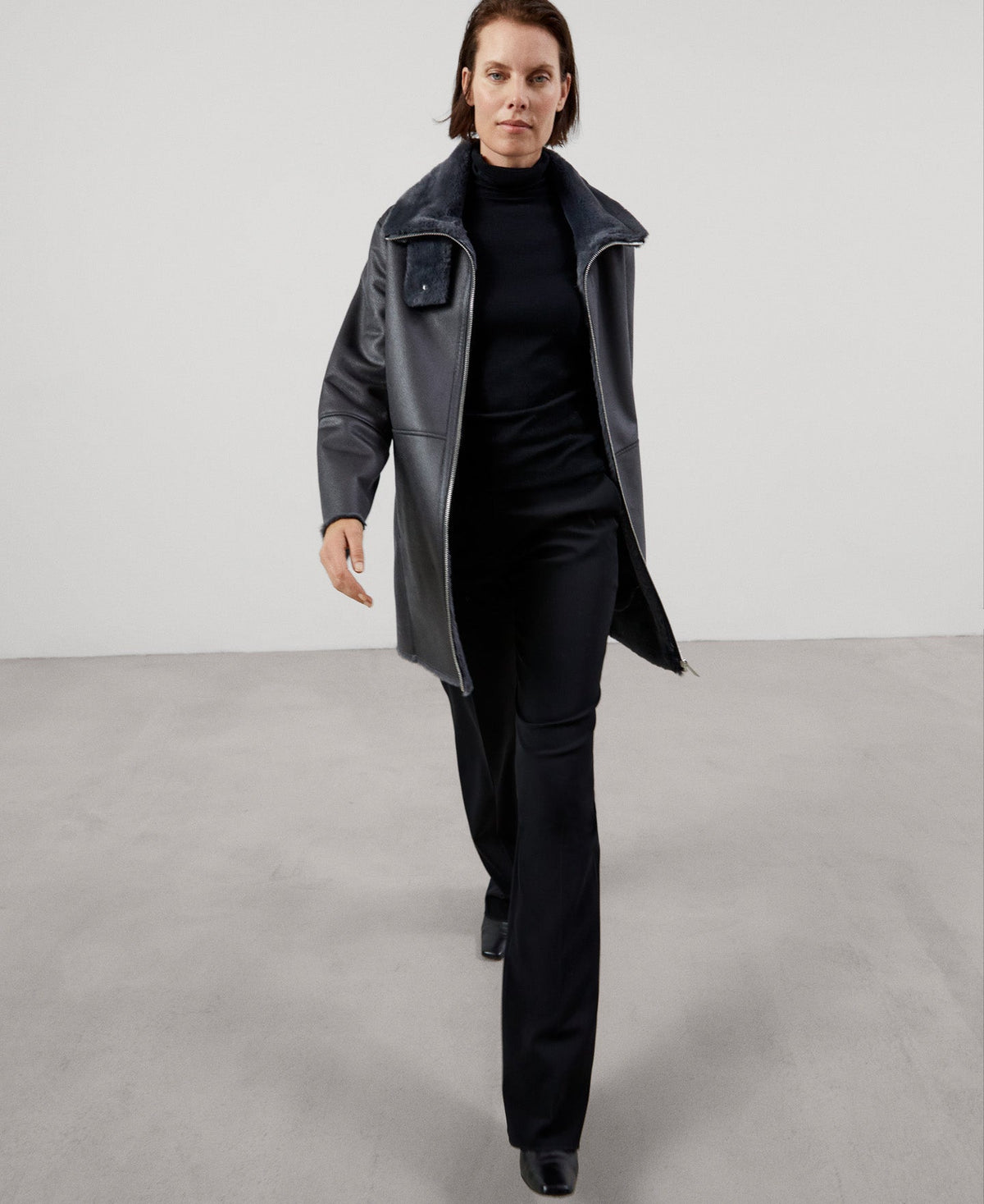 Women Ecoleather | Grey Leather Textured Jacket by Spanish designer Adolfo Dominguez