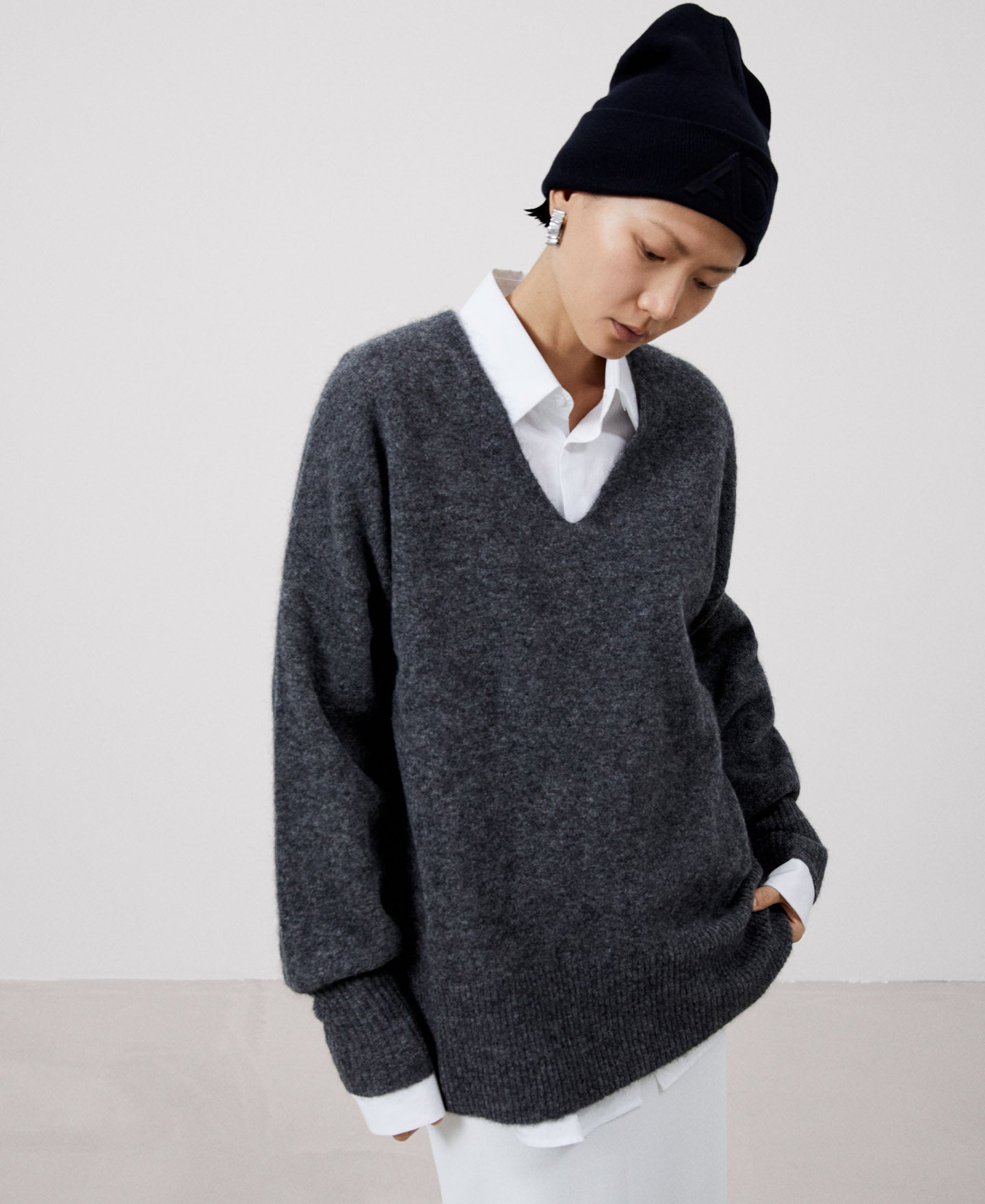 Avril V-Neck Mohair Sweater Charcoal main image 1