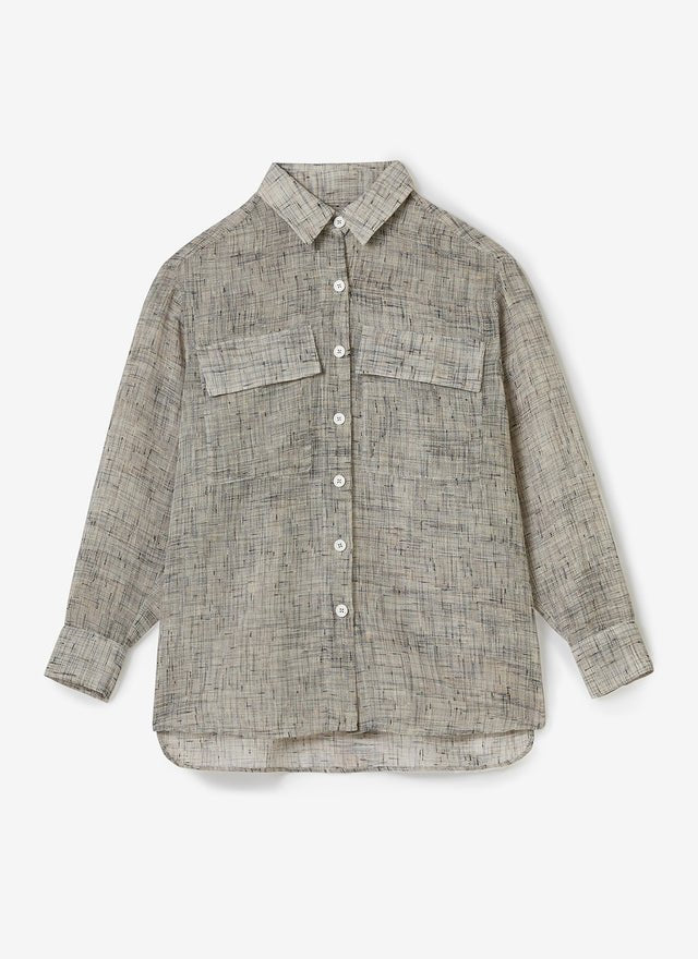 Women Long-Sleeve Shirt | Grey Shirt With Chest Pockets by Spanish designer Adolfo Dominguez