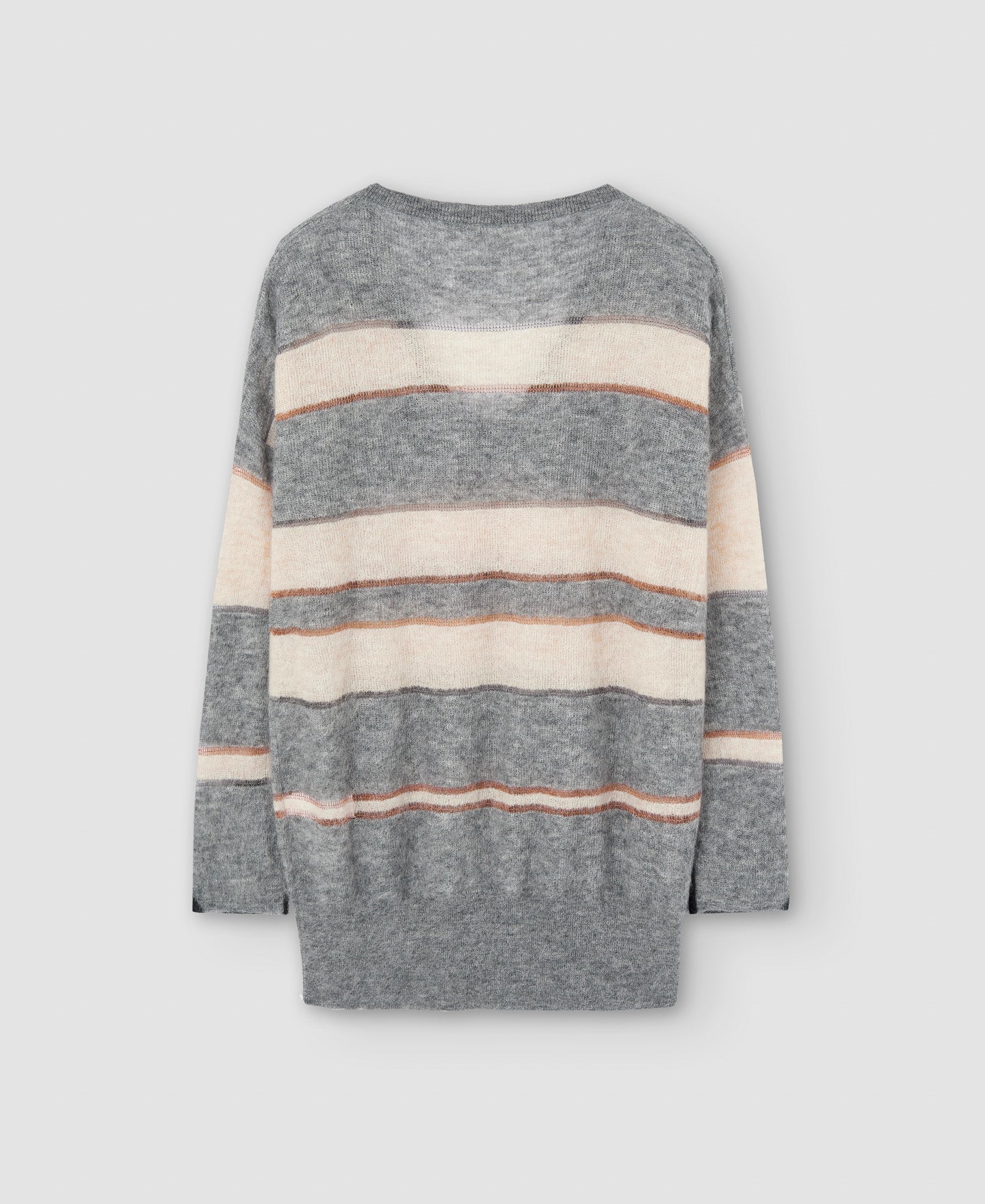 Women Jersey | Grey Stripe V-Neck Mohair Knitted Sweater by Spanish designer Adolfo Dominguez