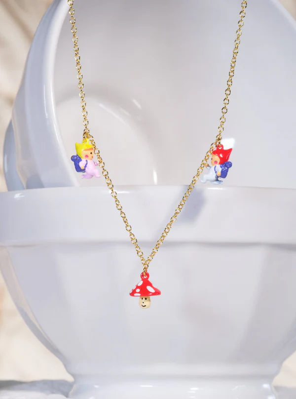 Hiking Young Gnomes and Mushroom Charm Necklace | ASCP3051