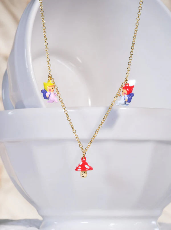 Hiking Young Gnomes And Mushroom Charm Necklace | ascp3051