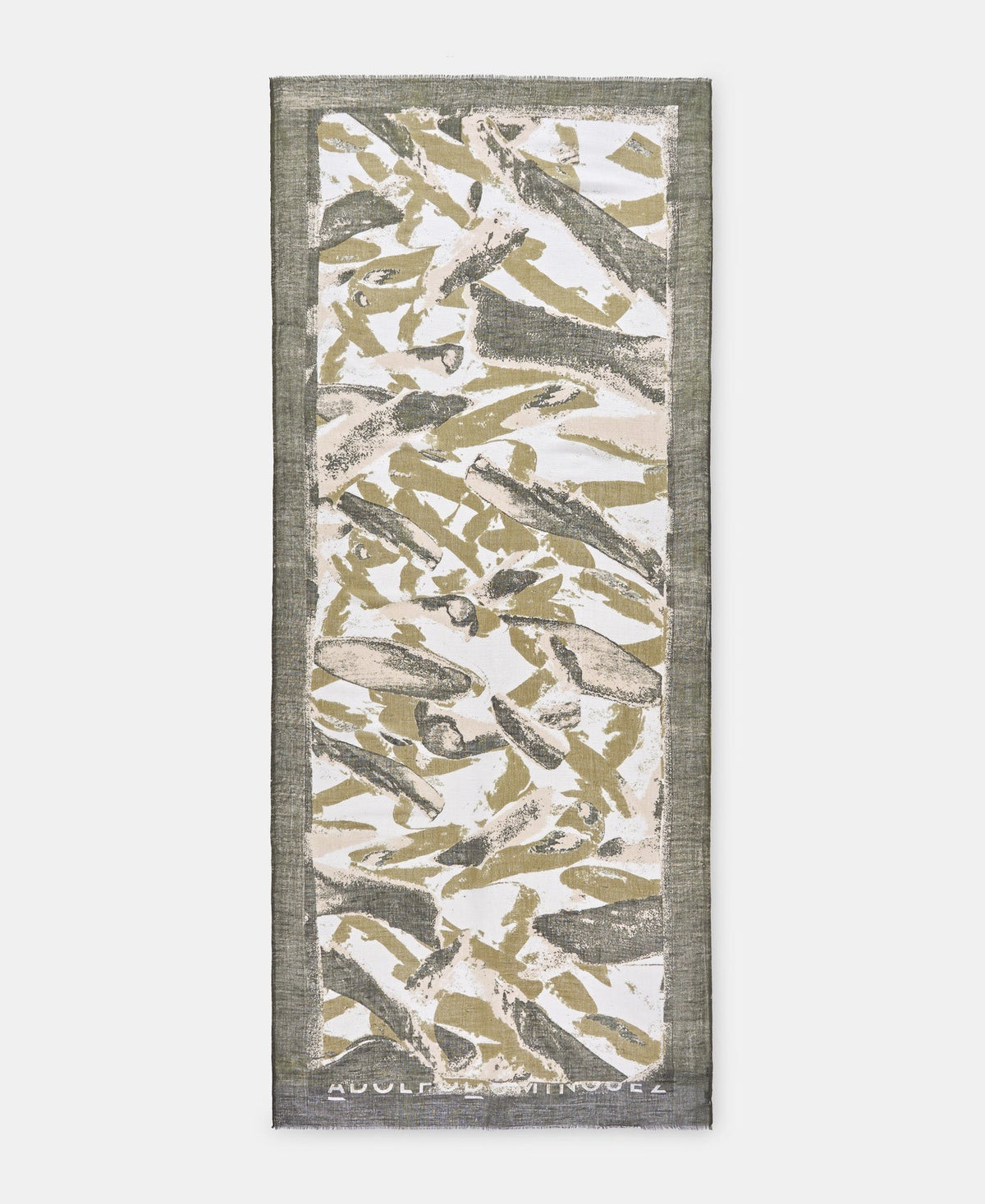 Women Shawl | Khaki Green Printed Shawl In Linen And Modal by Spanish designer Adolfo Dominguez