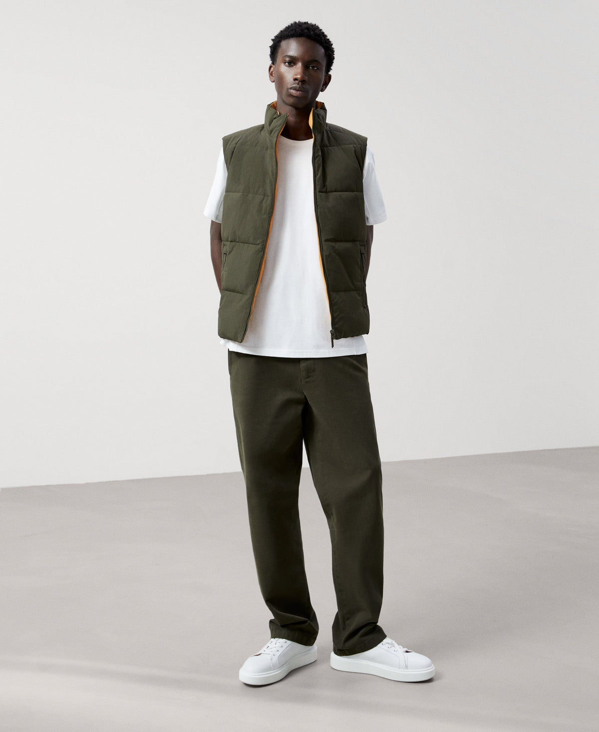 Men Vest | Khaki Reversible Padded Nylon Vest by Spanish designer Adolfo Dominguez