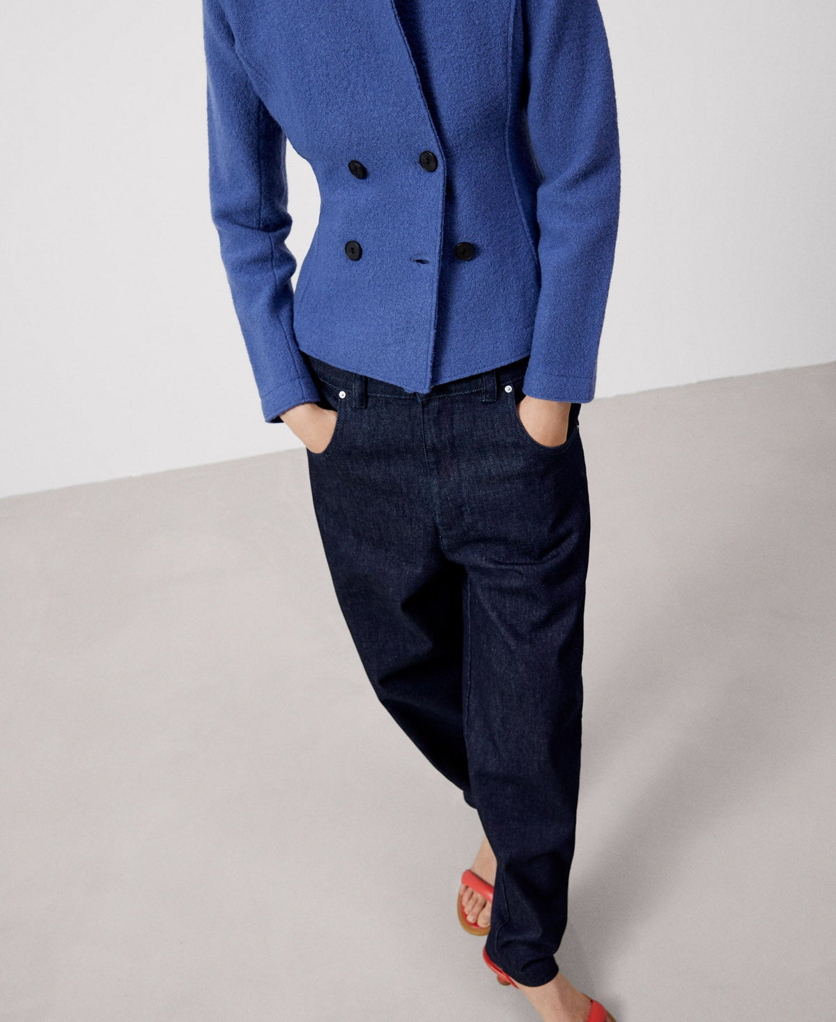 Women Structured Jacket | Light Blue Merino Wool Jacket by Spanish designer Adolfo Dominguez