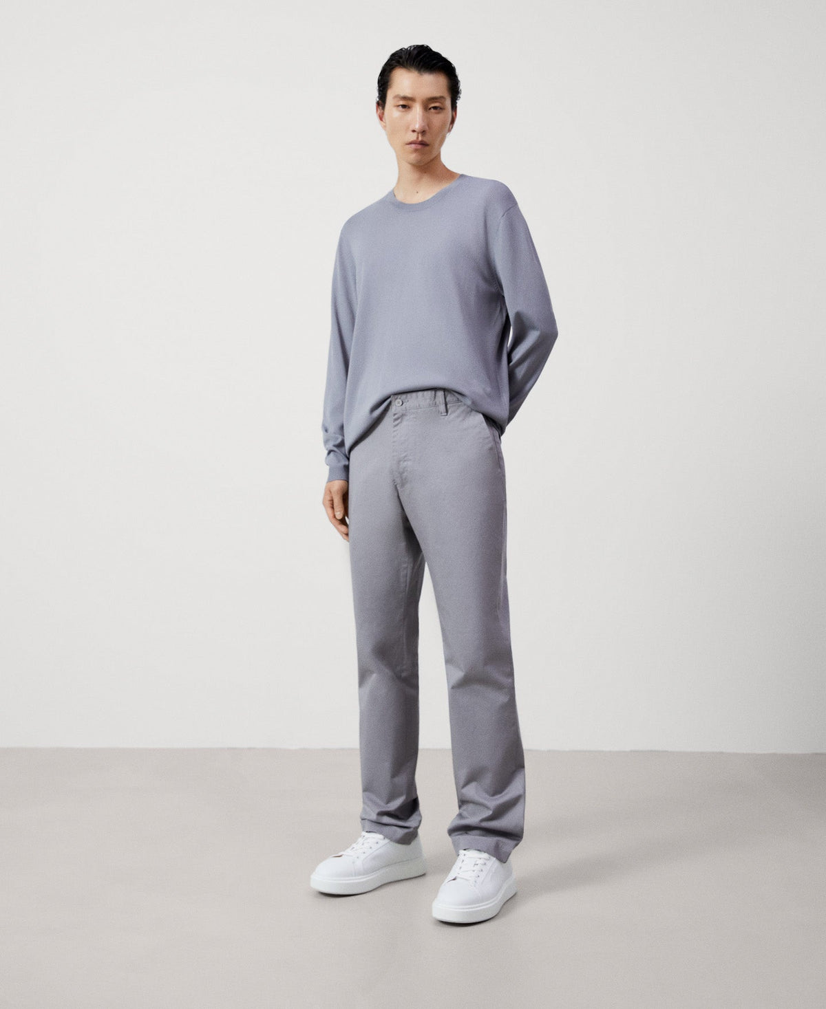 Men Trousers | Light Grey Stretch Cotton Chino Trousers by Spanish designer Adolfo Dominguez