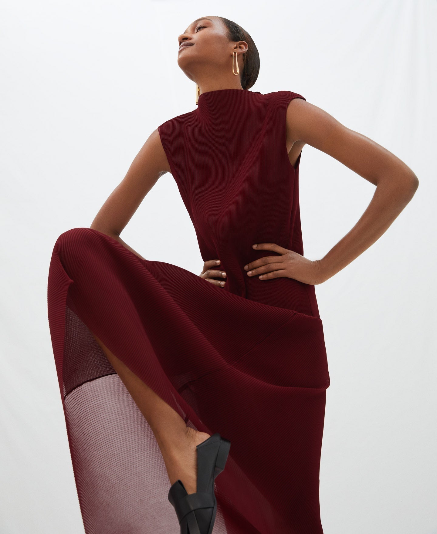 Women Cocktail Skirt | Maroon Asymmetric Crinkle Skirt by Spanish designer Adolfo Dominguez