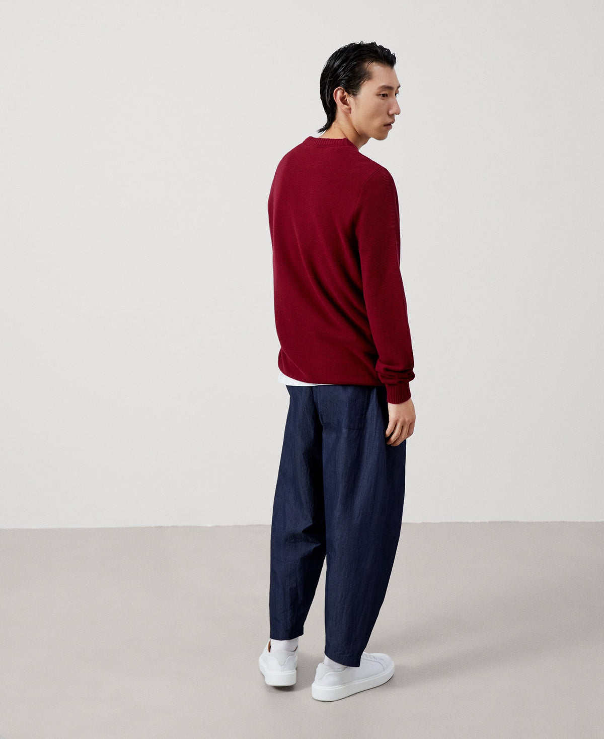 Men Jersey | Maroon Cotton Crew Neck Sweater by Spanish designer Adolfo Dominguez