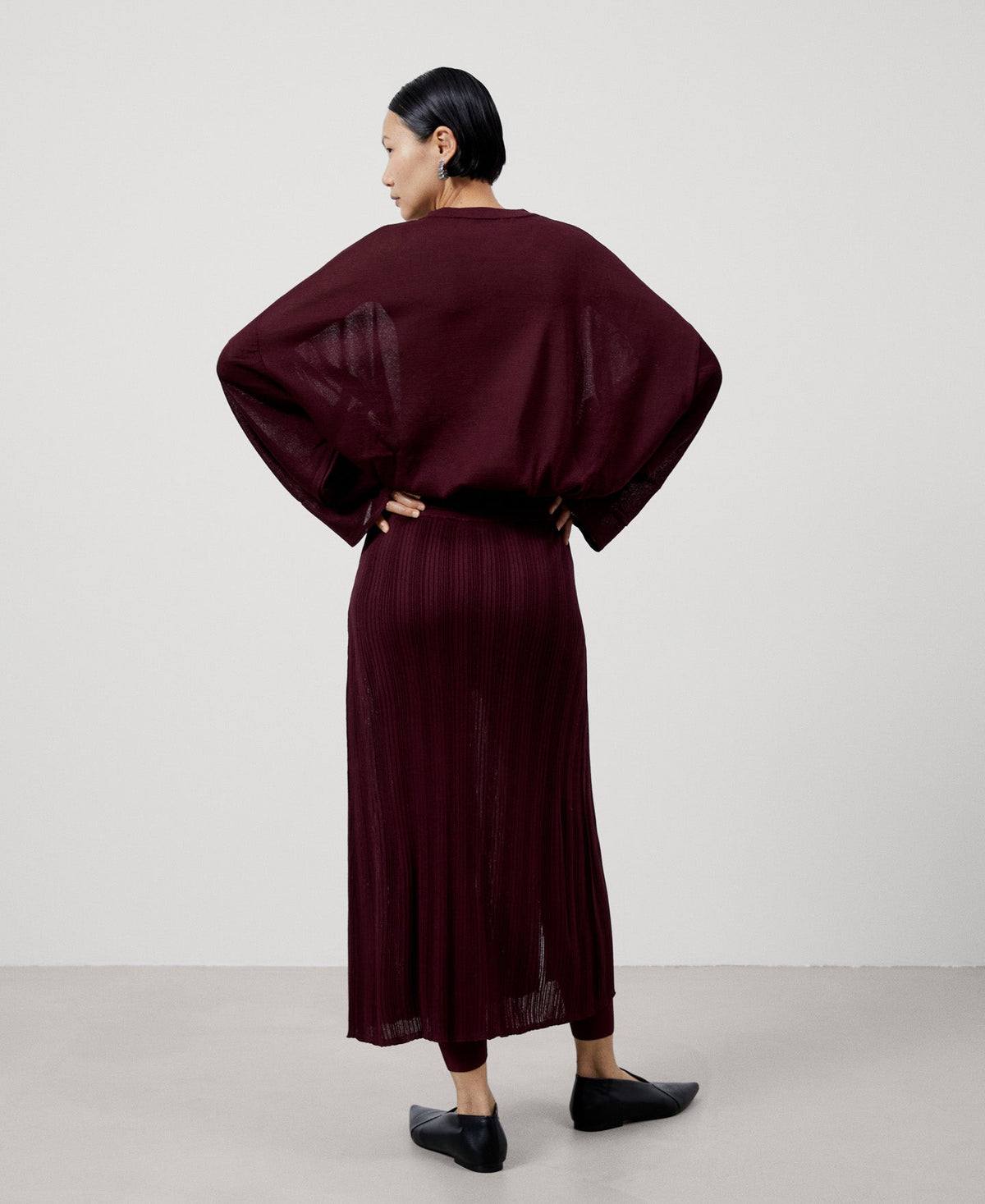 Women Skirt | Maroon Pleated Viscose Skirt With Leggings by Spanish designer Adolfo Dominguez
