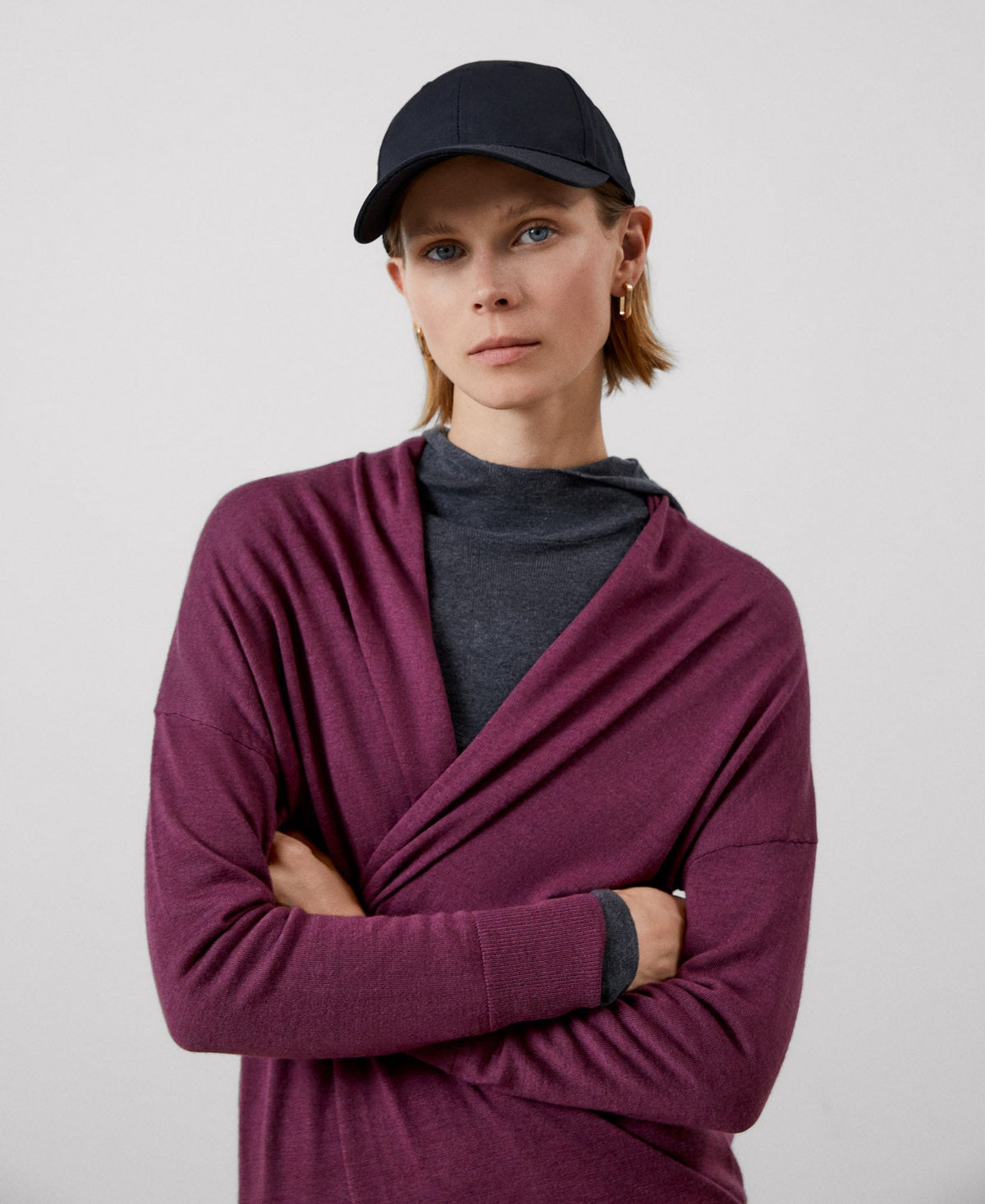 Women Knit Jacket | Maroon Responsible Merino Wool Jacket by Spanish designer Adolfo Dominguez