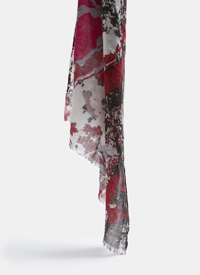 Women Shawl | Maroon/Grey Merino Wool Shawl With Abstract Print by Spanish designer Adolfo Dominguez